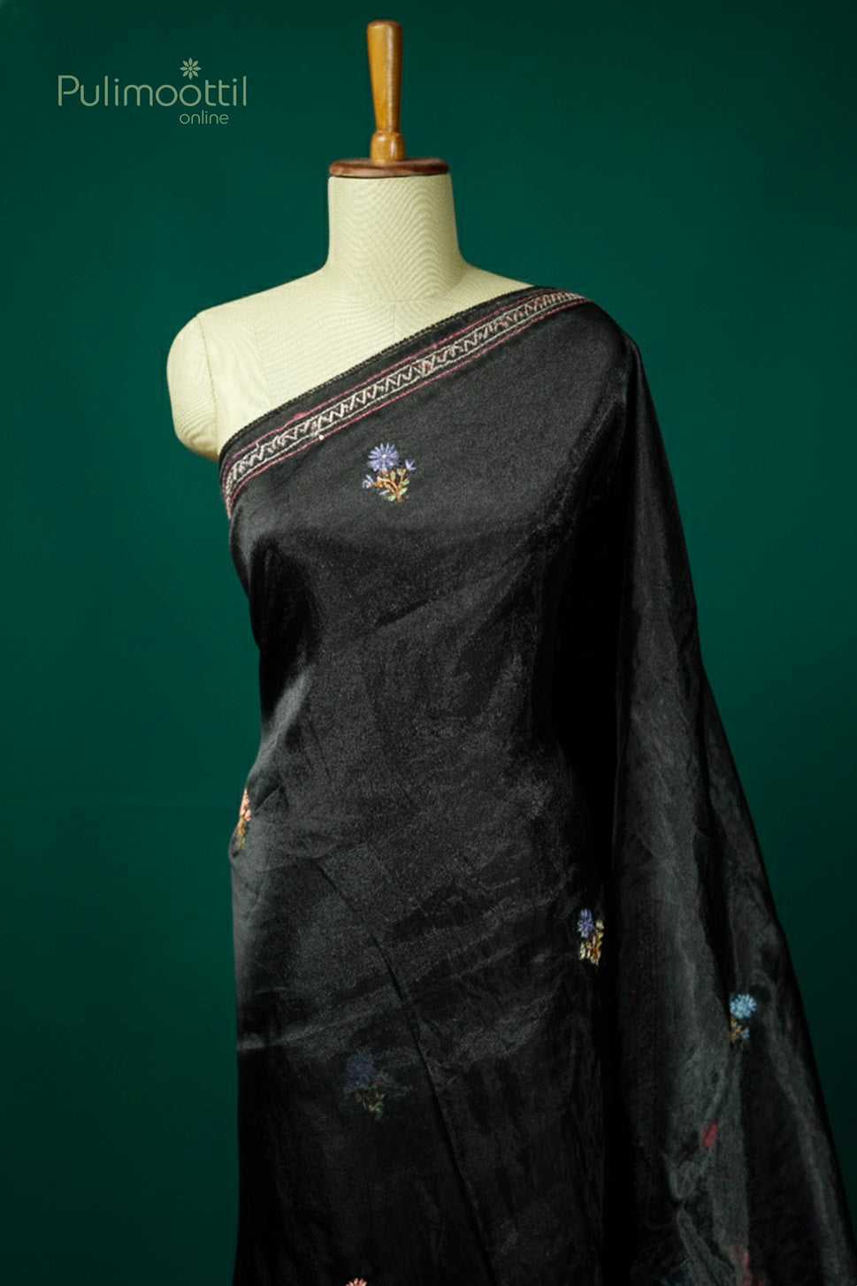 Black Colour Hand Embroidery Fancy Saree