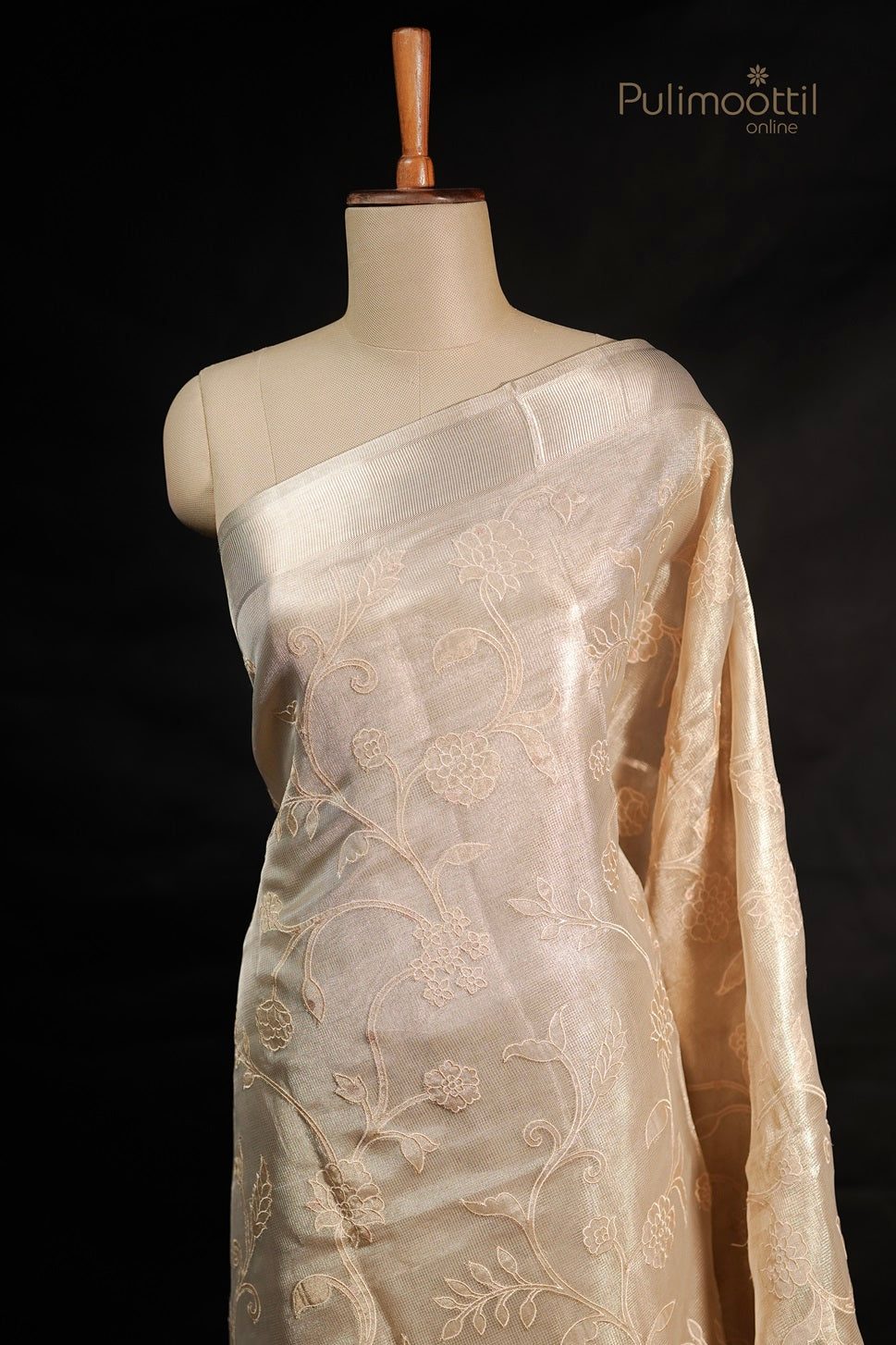 Golden Tissue Net Kota Appliqué Work Fancy Saree