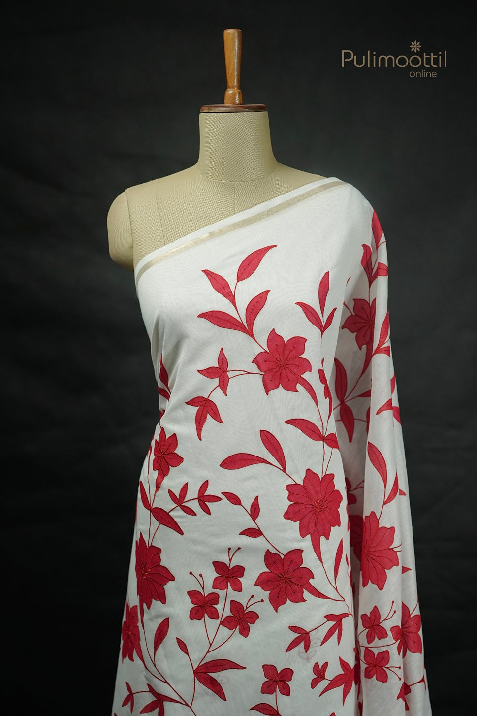 White Colour Semi Chanderi Appliqué Work Saree