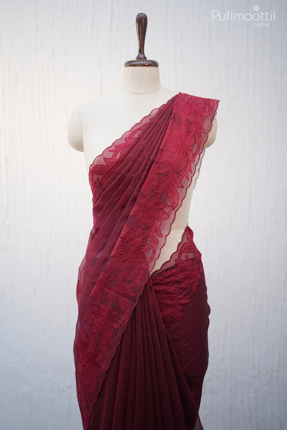 Red Colour Net Cotta Saree