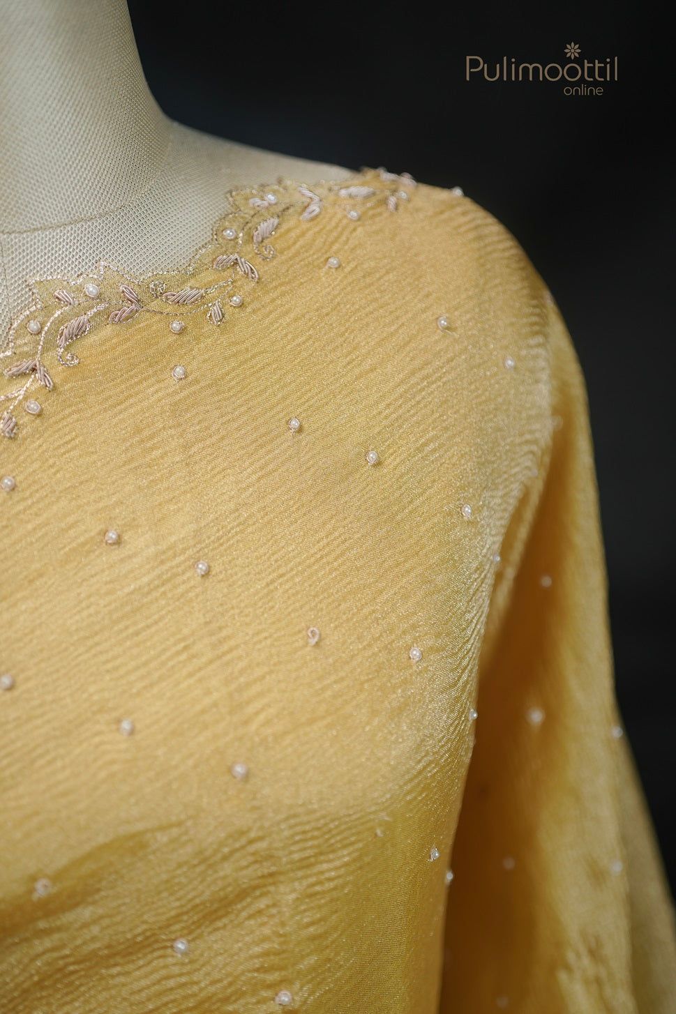 Pastel Yellow Colour Shimmer Crushed Organza Fancy Saree