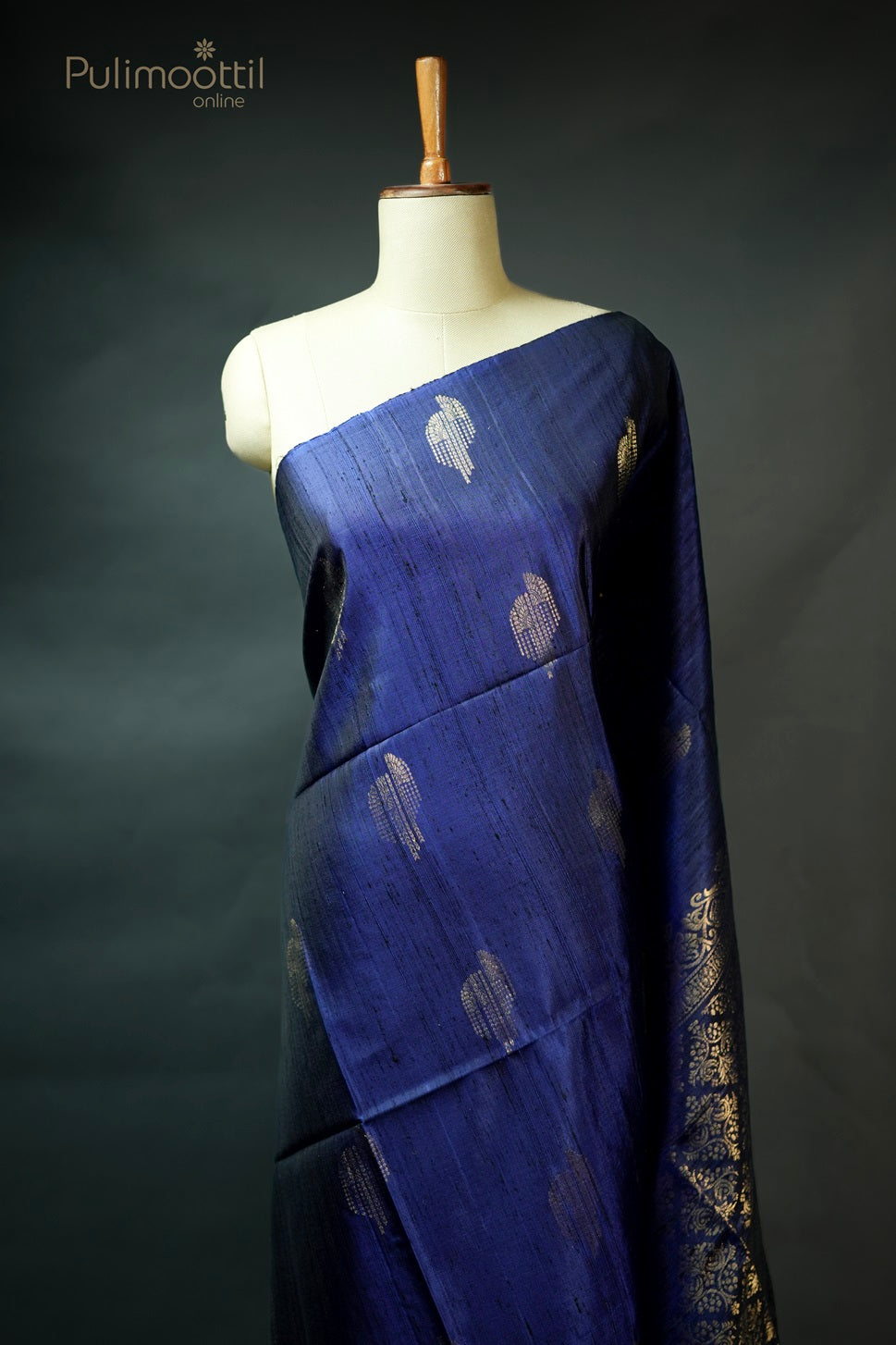 Dark Peacock Blue Colour Kanchipuram Jute Silk Saree