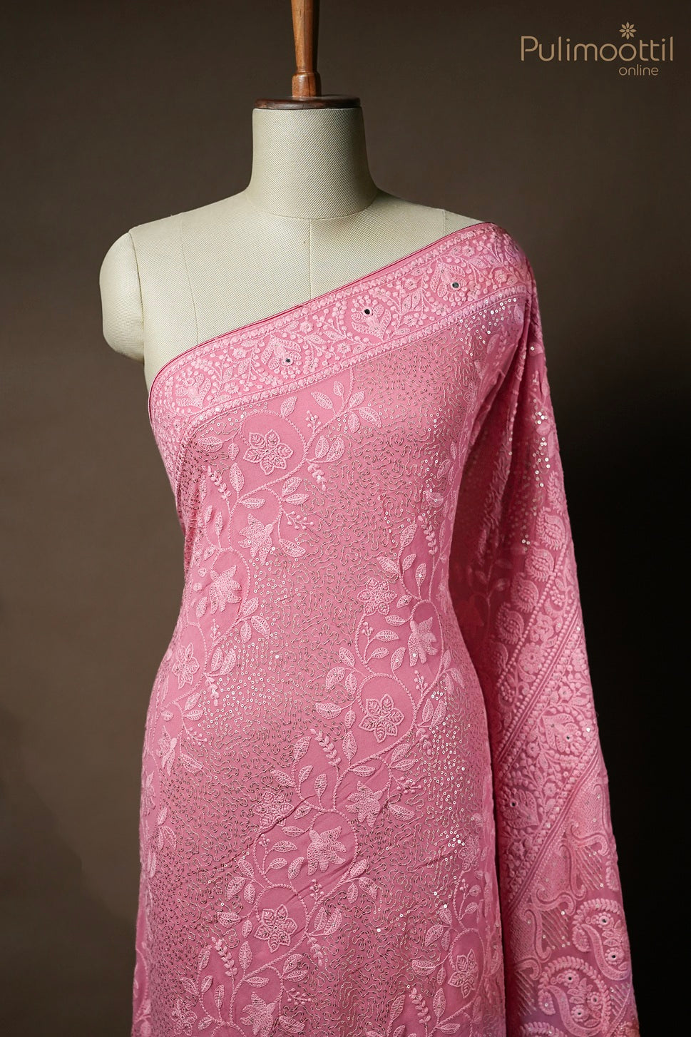 Peach Pink Colour Georgette Fancy Saree