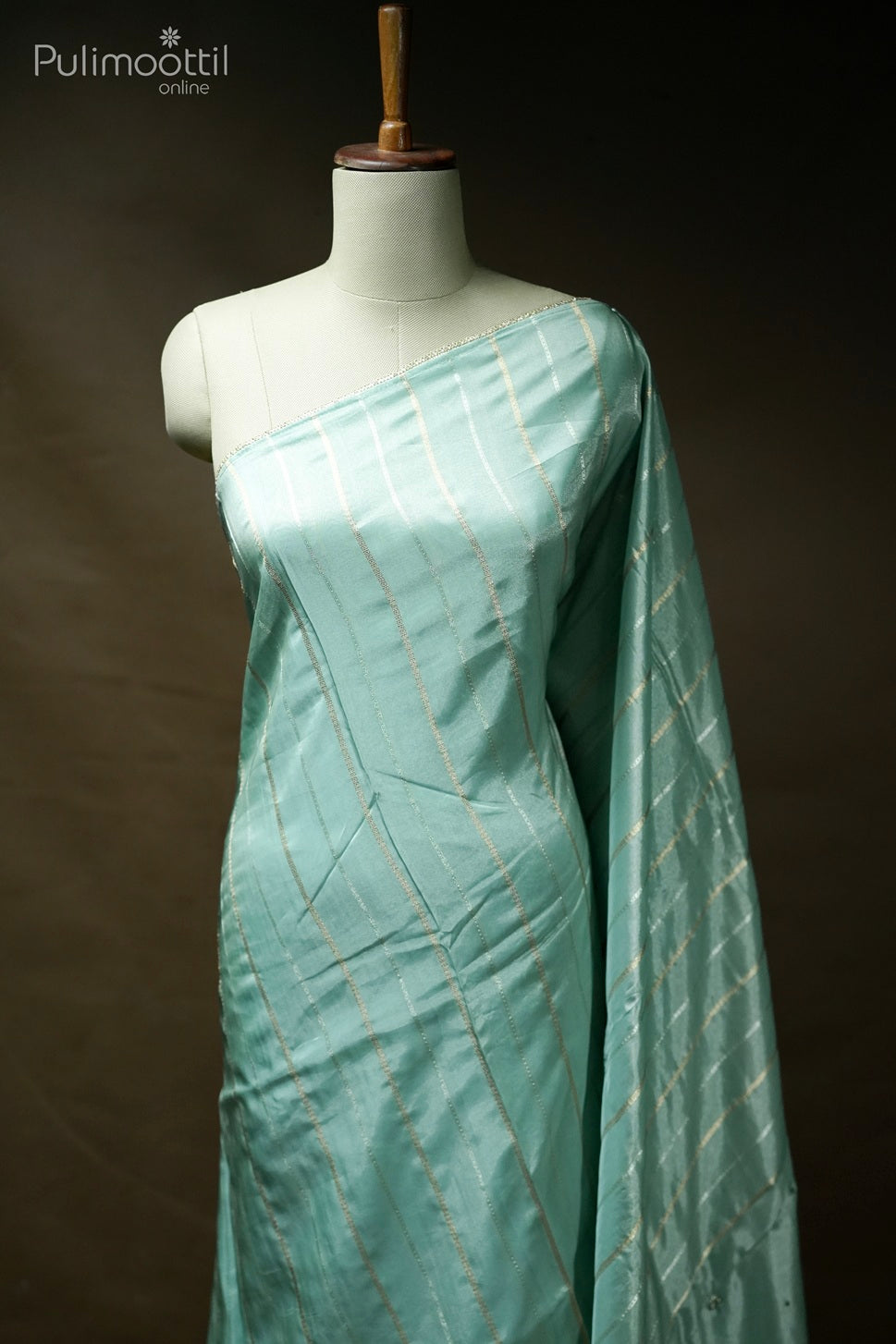 Pastel mint green color organza fancy saree
