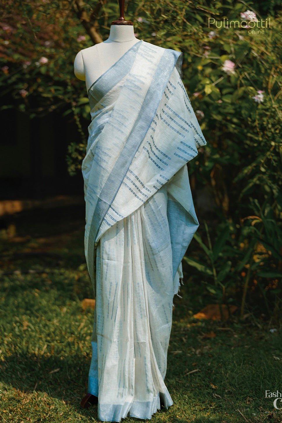 White Colour Linen Saree