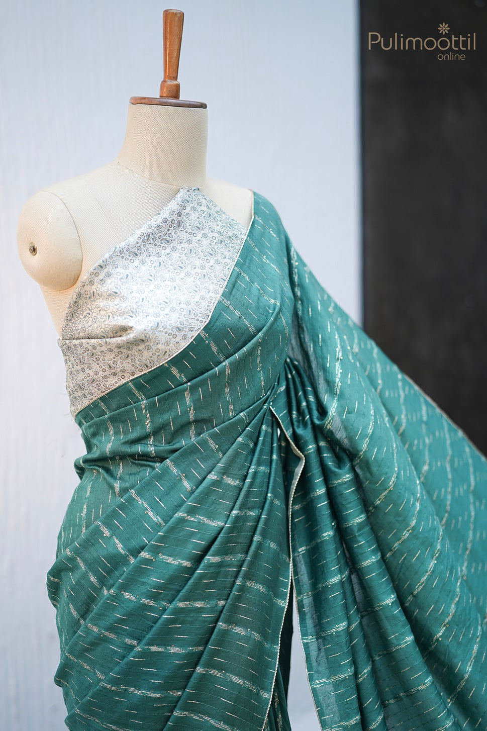 Green Colour Semi Chanderi Fancy Saree