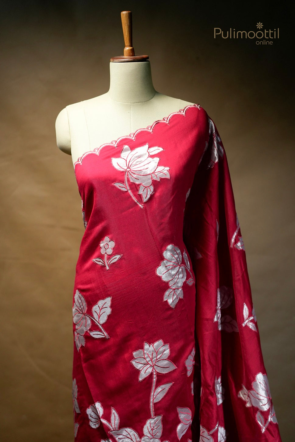 Red-colored appliqué work fancy saree