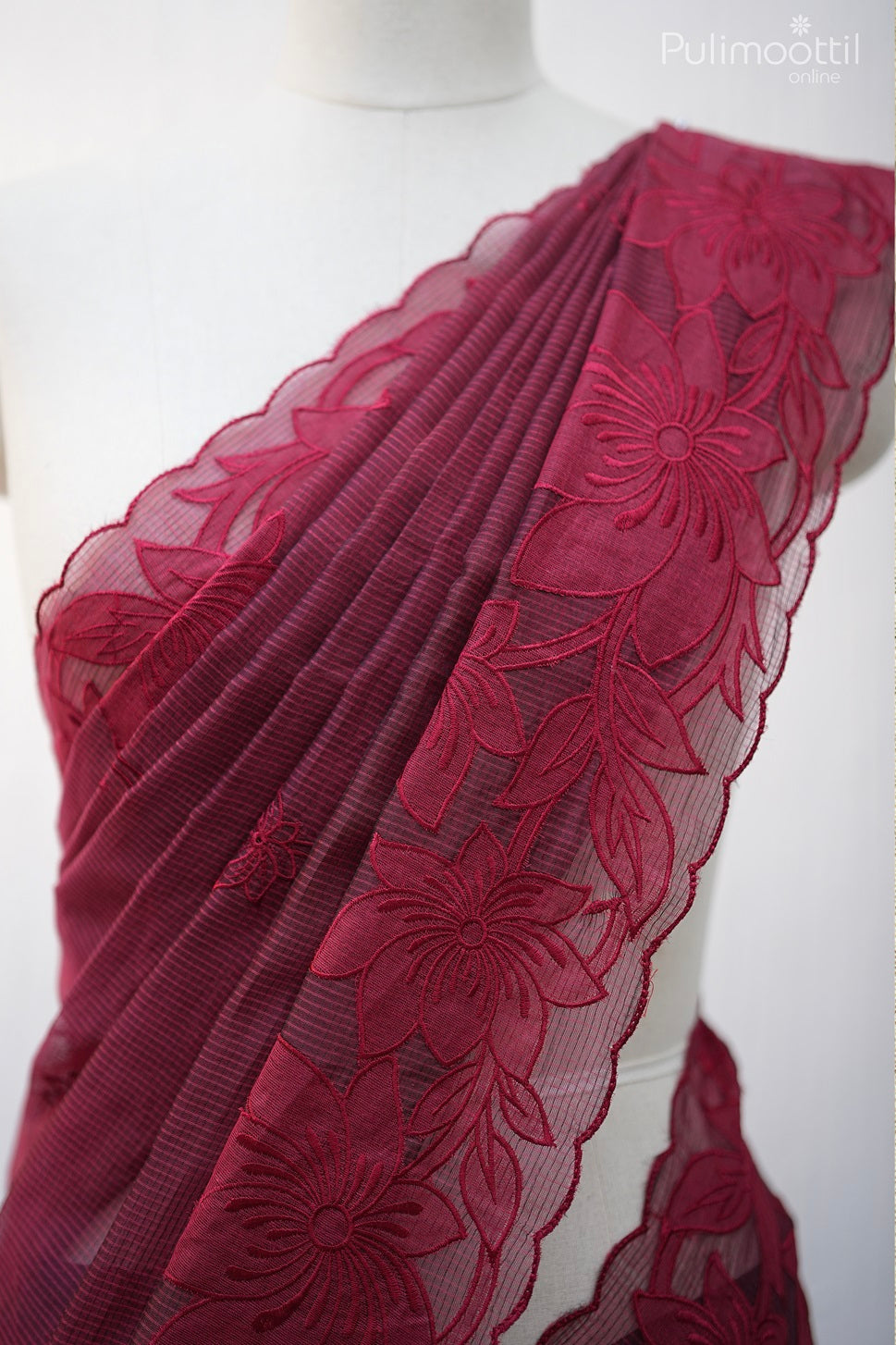 Red Colour Net Cotta Saree