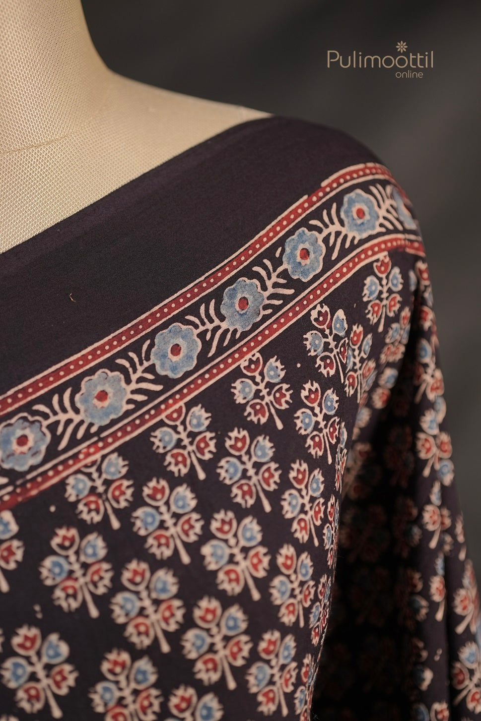 Black Colour Printed Cotton Saree.