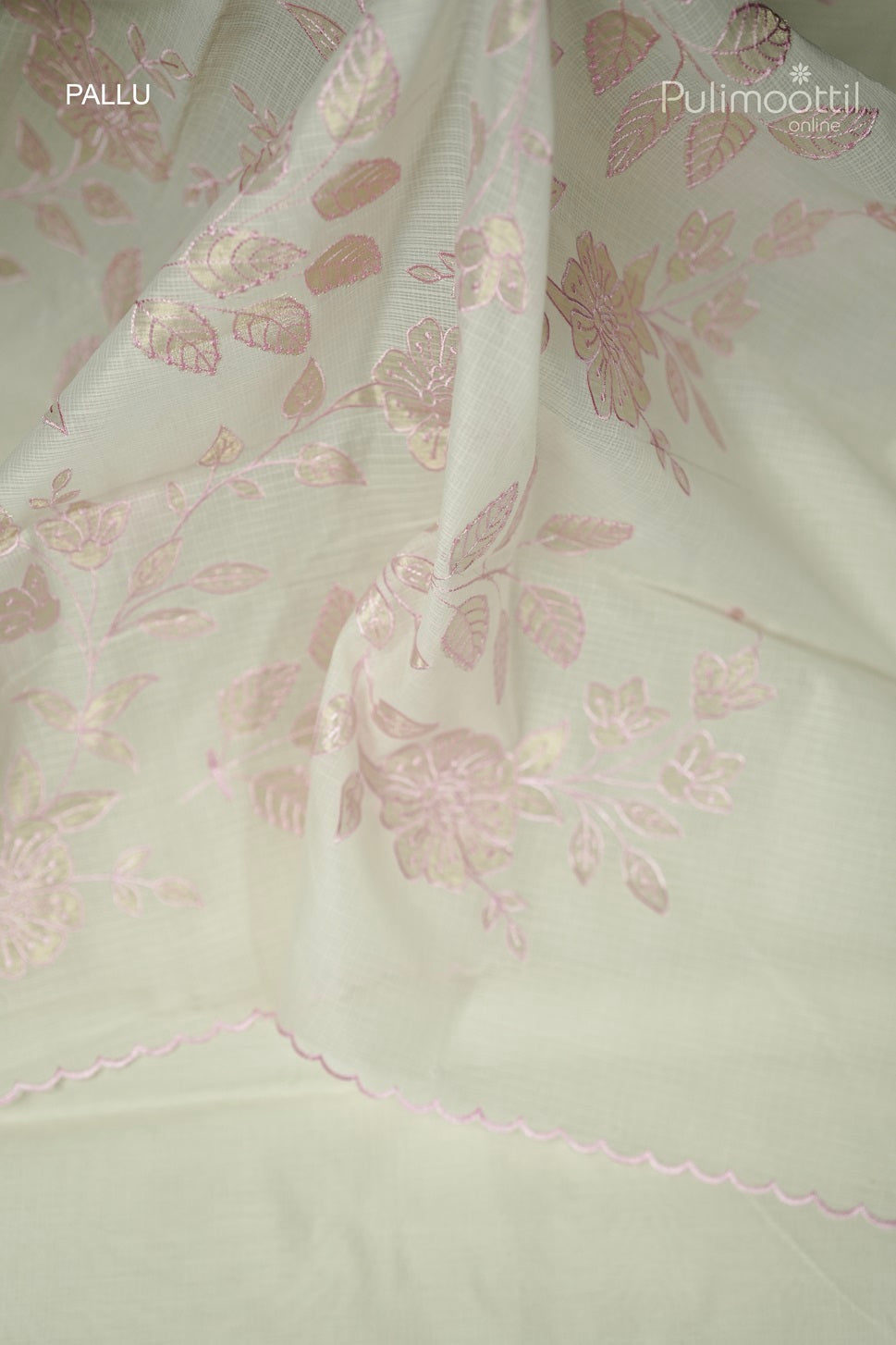 Cream Colour Floral Appliqué Work Net Cotta Fancy Saree