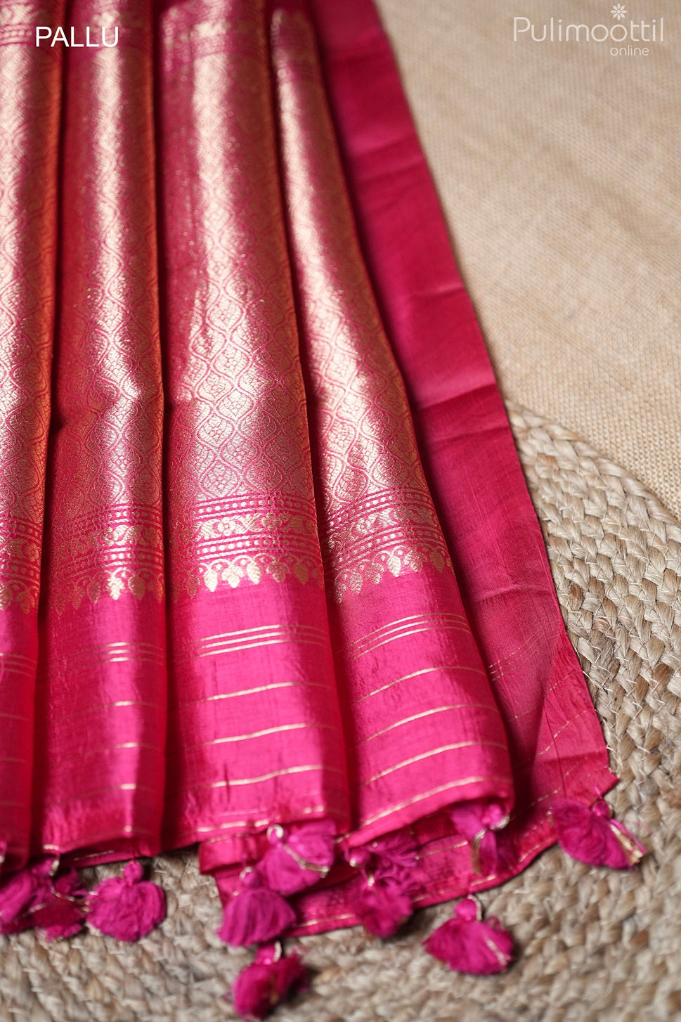 Rani Pink Colour Puna Silk and Organza Mixed Saree