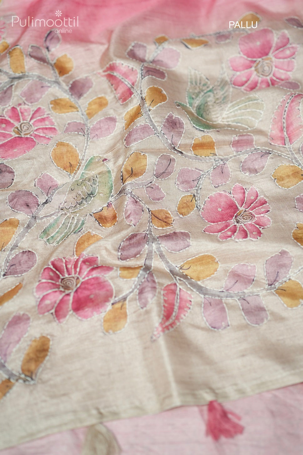 Camellia rose-colored semi Tussar silk saree