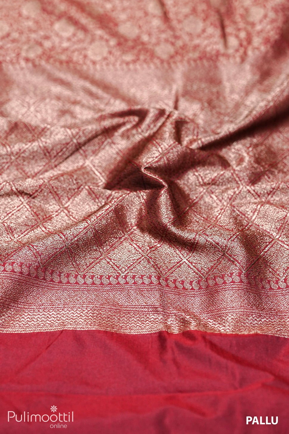 Dark Meroon Katan Banarasi Silk Saree.