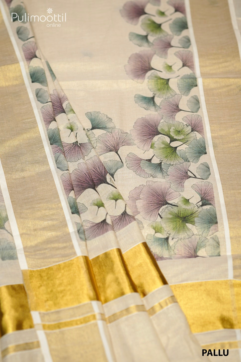 Cream Colour Kerala Golden Tissue Printed Set Saree.