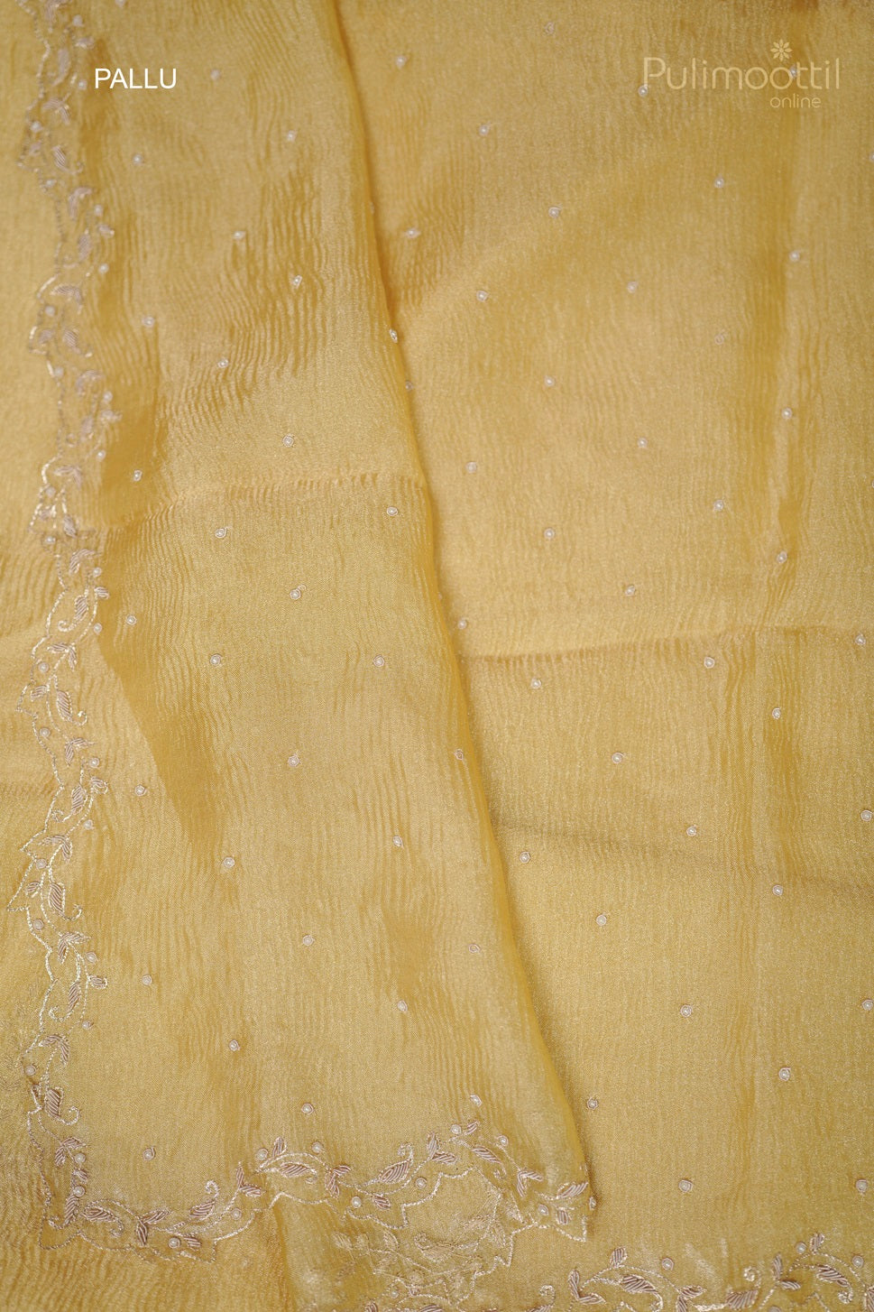 Pastel Yellow Colour Shimmer Crushed Organza Fancy Saree