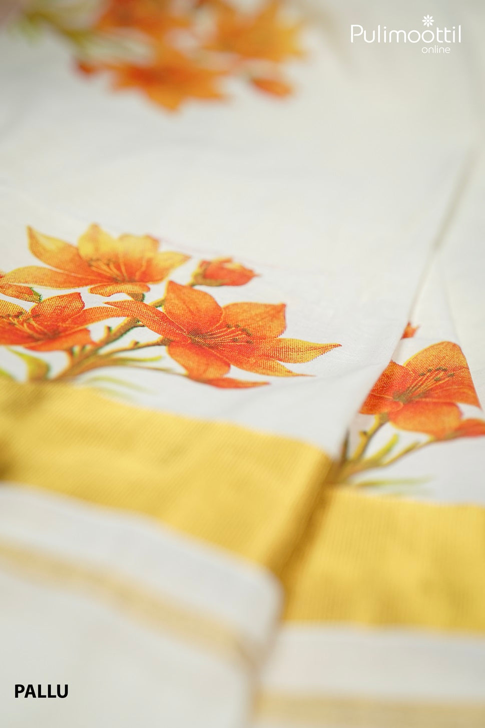 Cream Colour Kerala Digital Print Set Saree.