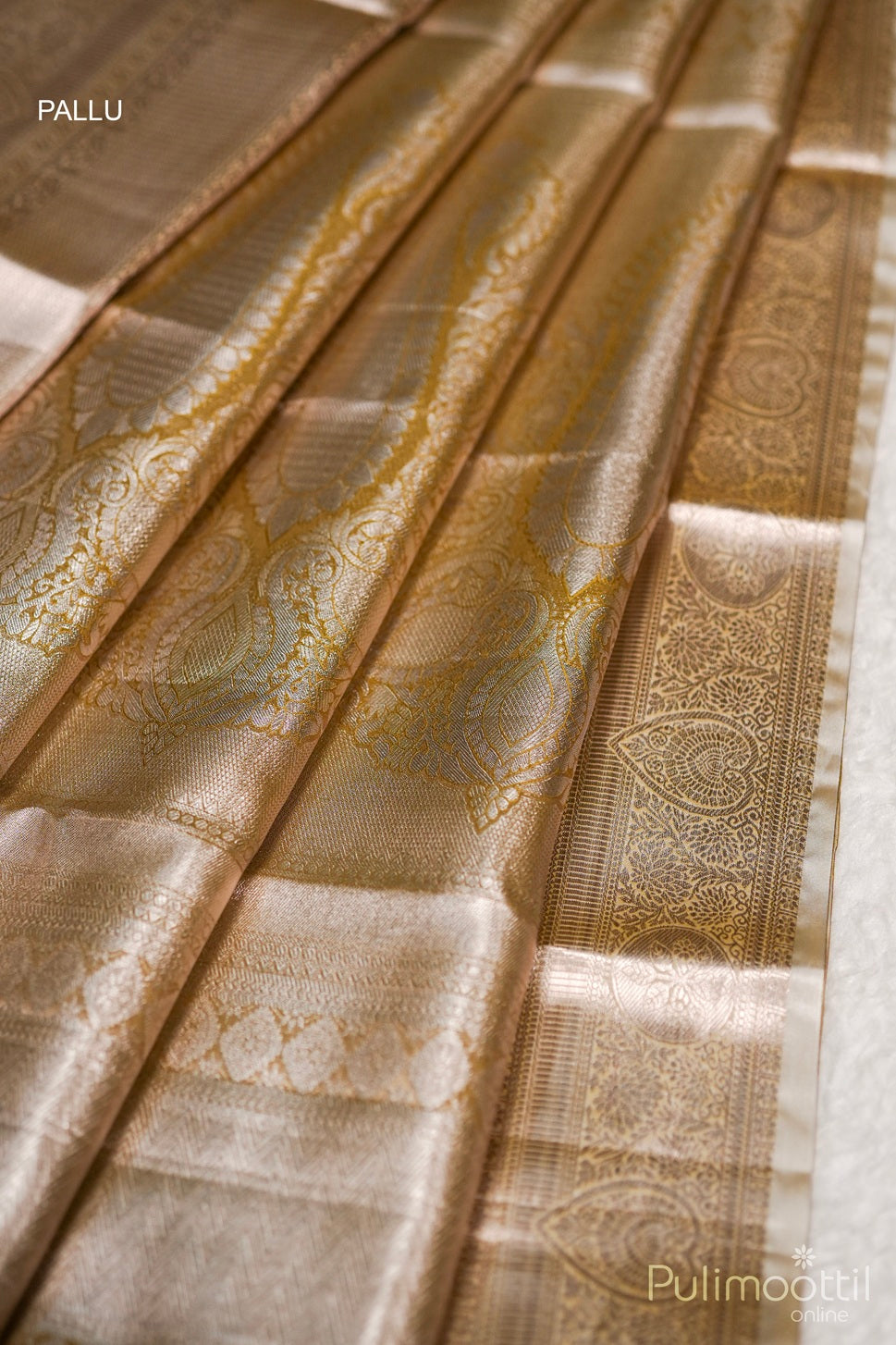 Golden Tissue Art Silk Wedding Saree.