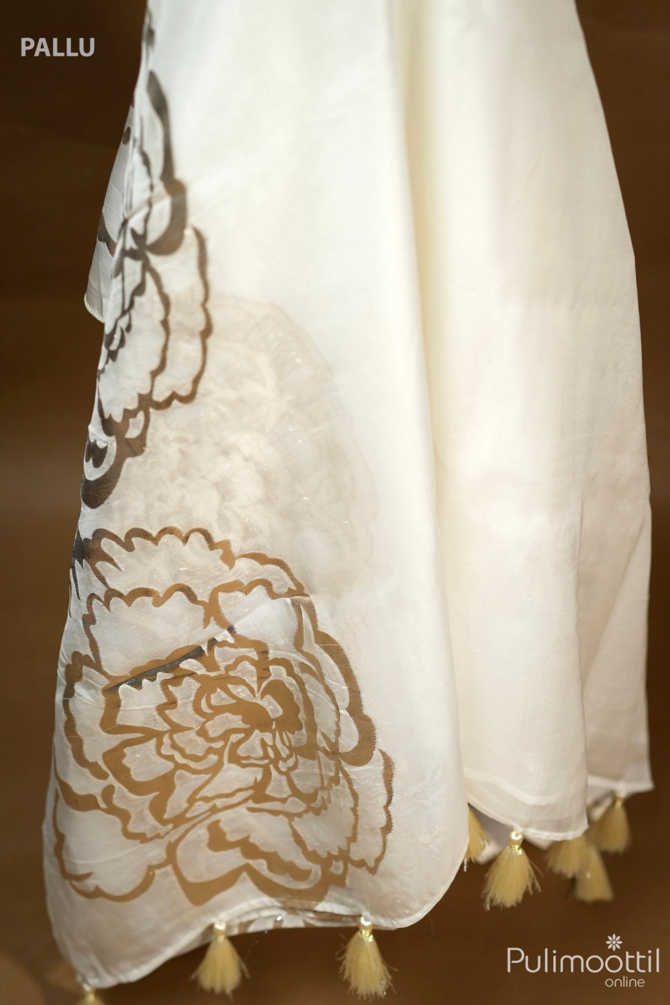 Cream Soft Organza Fancy Saree.