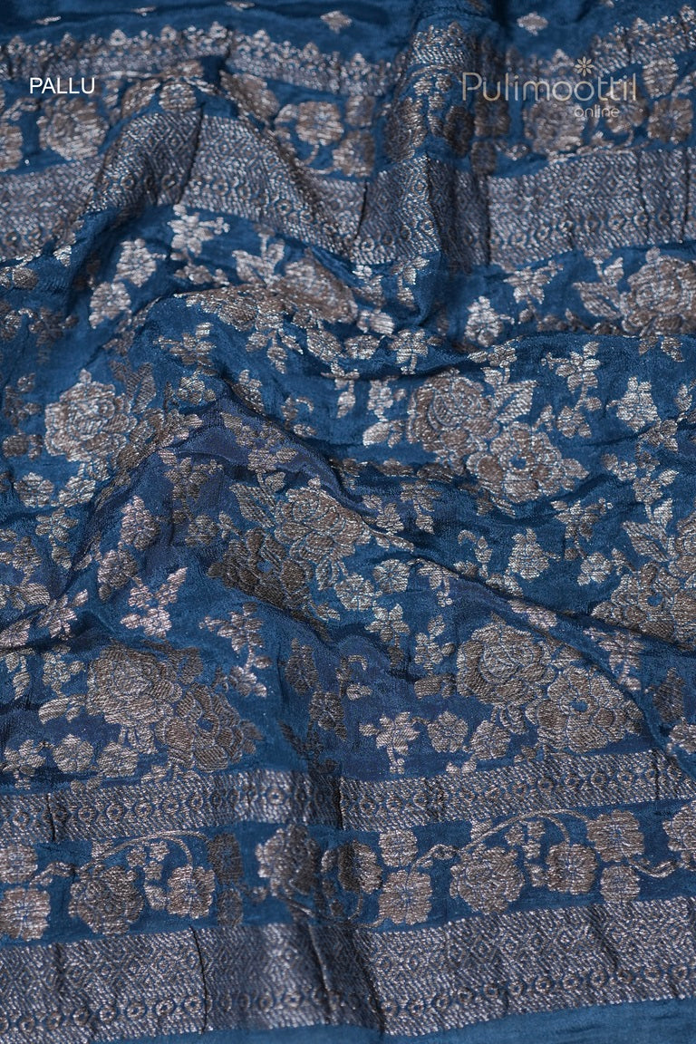German Blue Colour Banarasi Saree