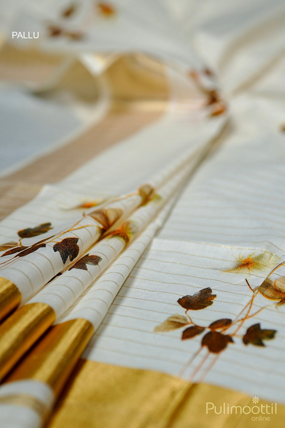 Kerala Cream Colour Digital Print Set Saree.