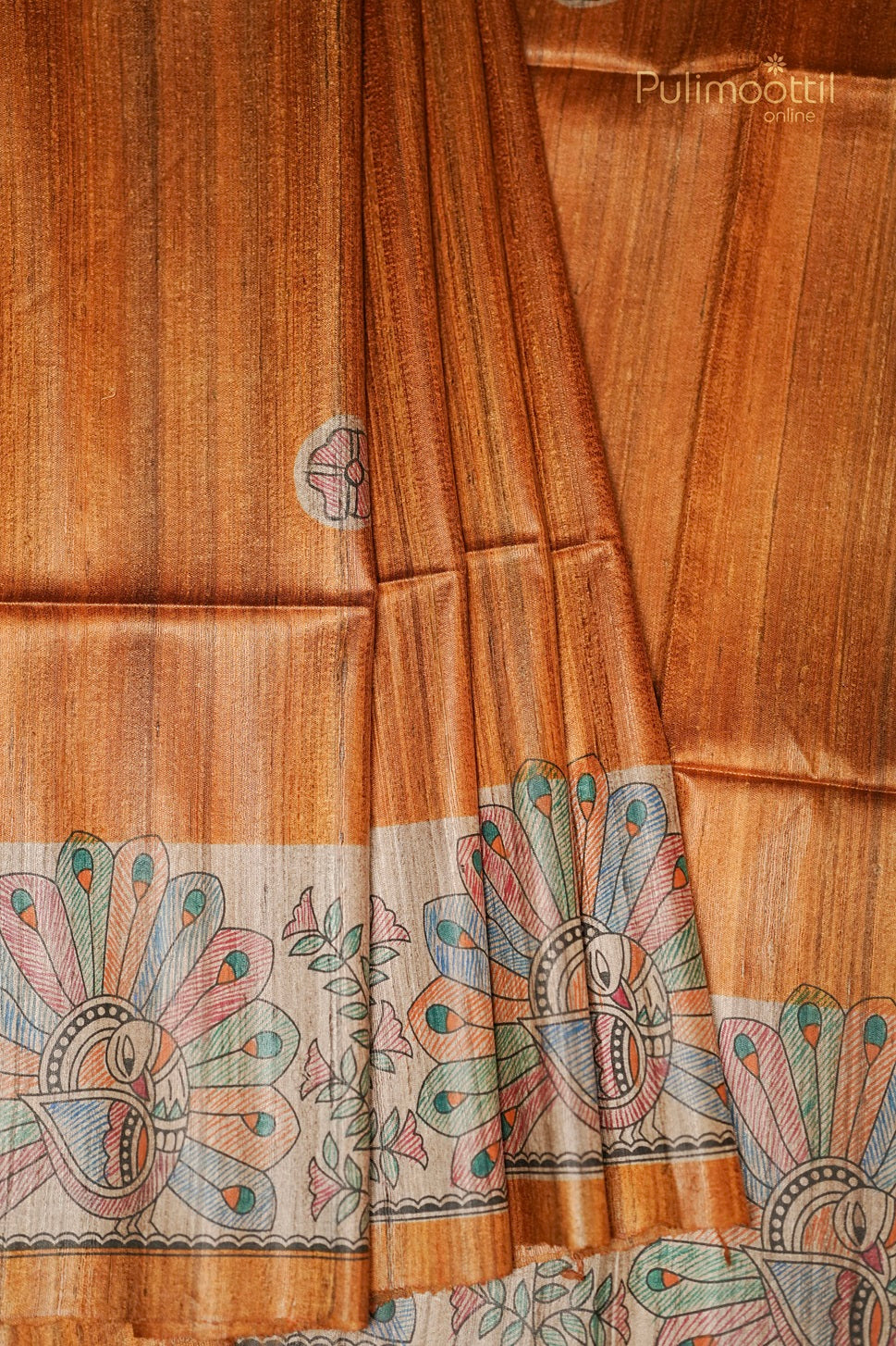 Dark Yellow Colour Madhubani Printed Jute Silk Saree