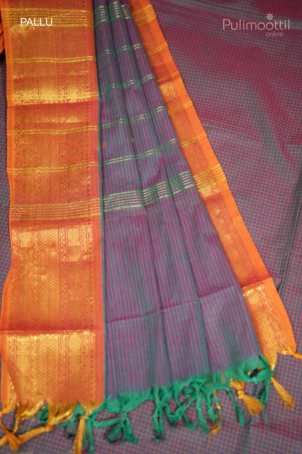 Pink and Green Shaded Check Cotton Saree