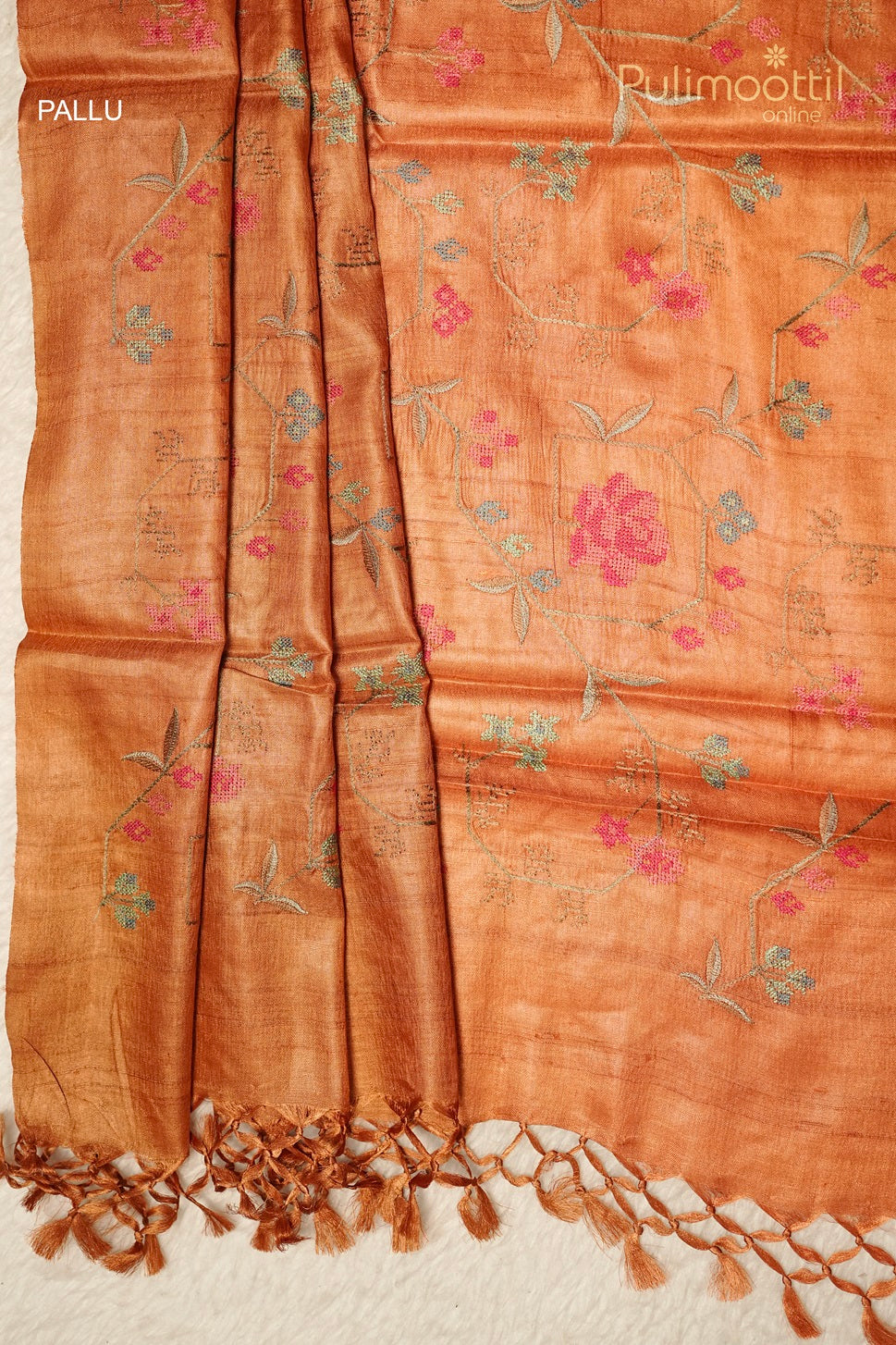 Scarlet Colour Tussar Silk Saree