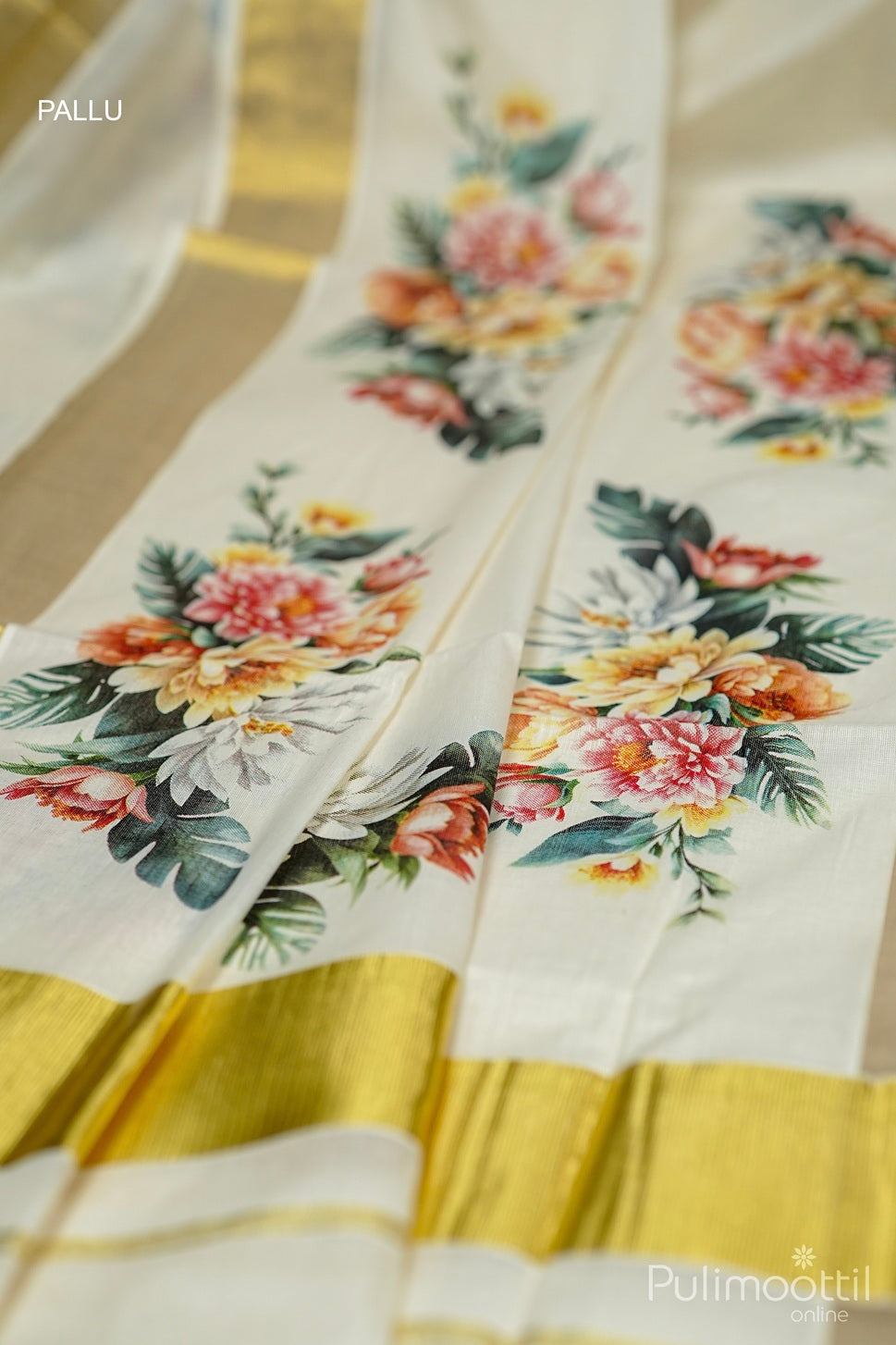 Kerala Cotton Digital Print Onam Set Saree.
