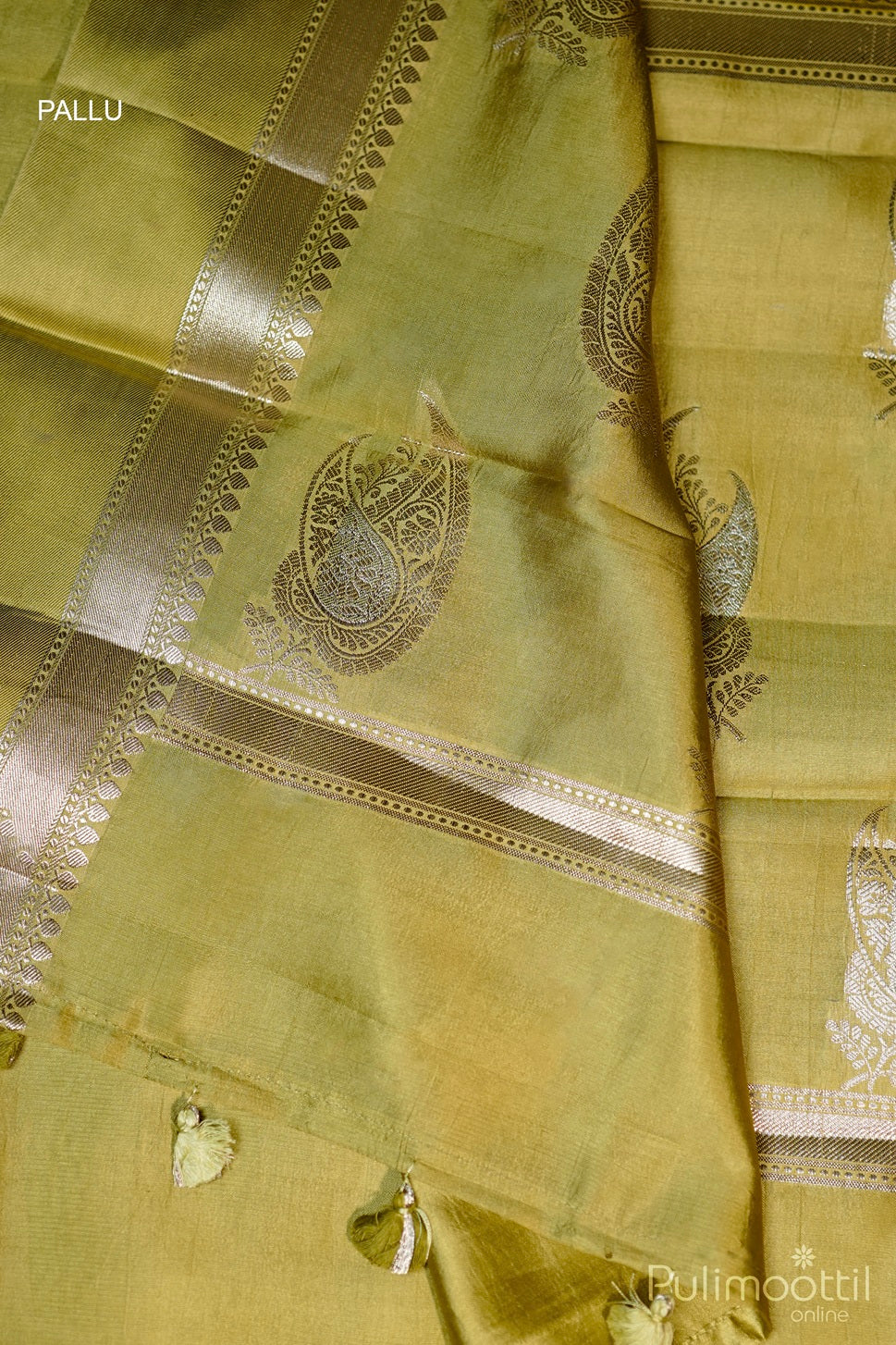 Olive Green Colour Mango Silk Saree.
