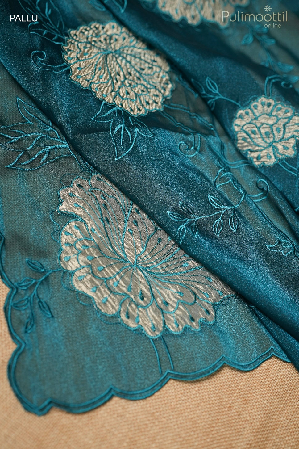 Peacock blue color applique work fancy saree