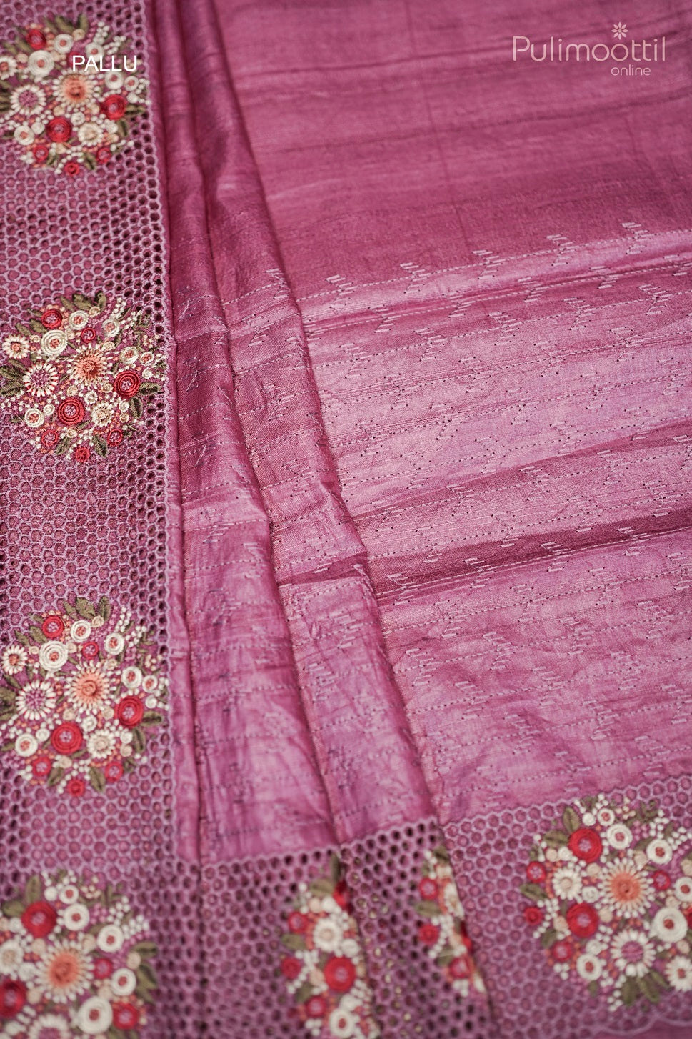 Onion pink Cutwork Tussar Silk Saree