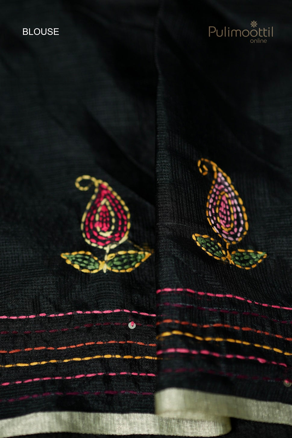 Black-colored net cota hand-embroidered fancy saree