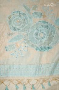 Dark Cream Colour Chanderi Hand Embroidery Saree