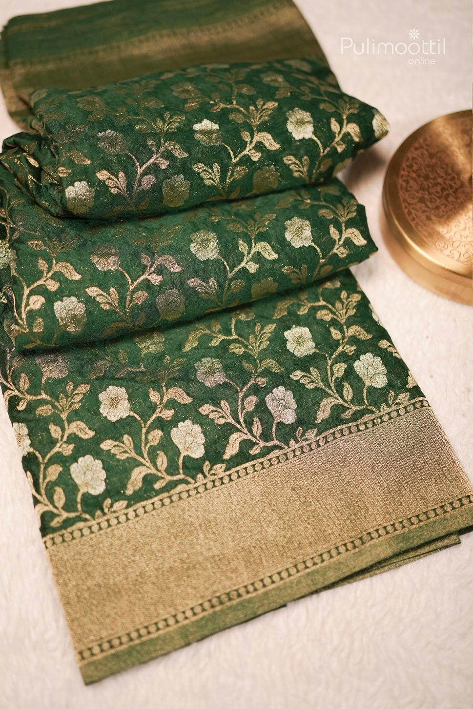 Bottle Green Colour Banarasi Saree