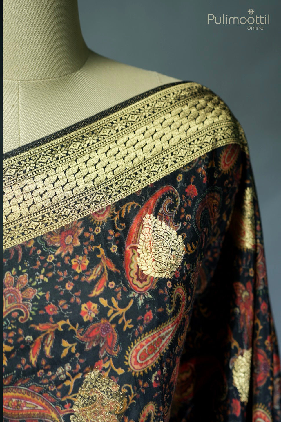 Black-colored Banarasi silk saree