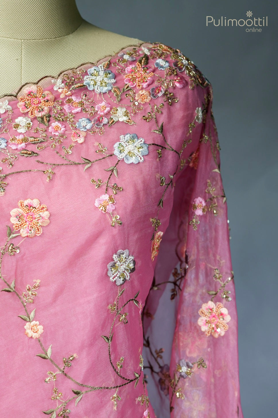Olive pink-colored organza fancy saree