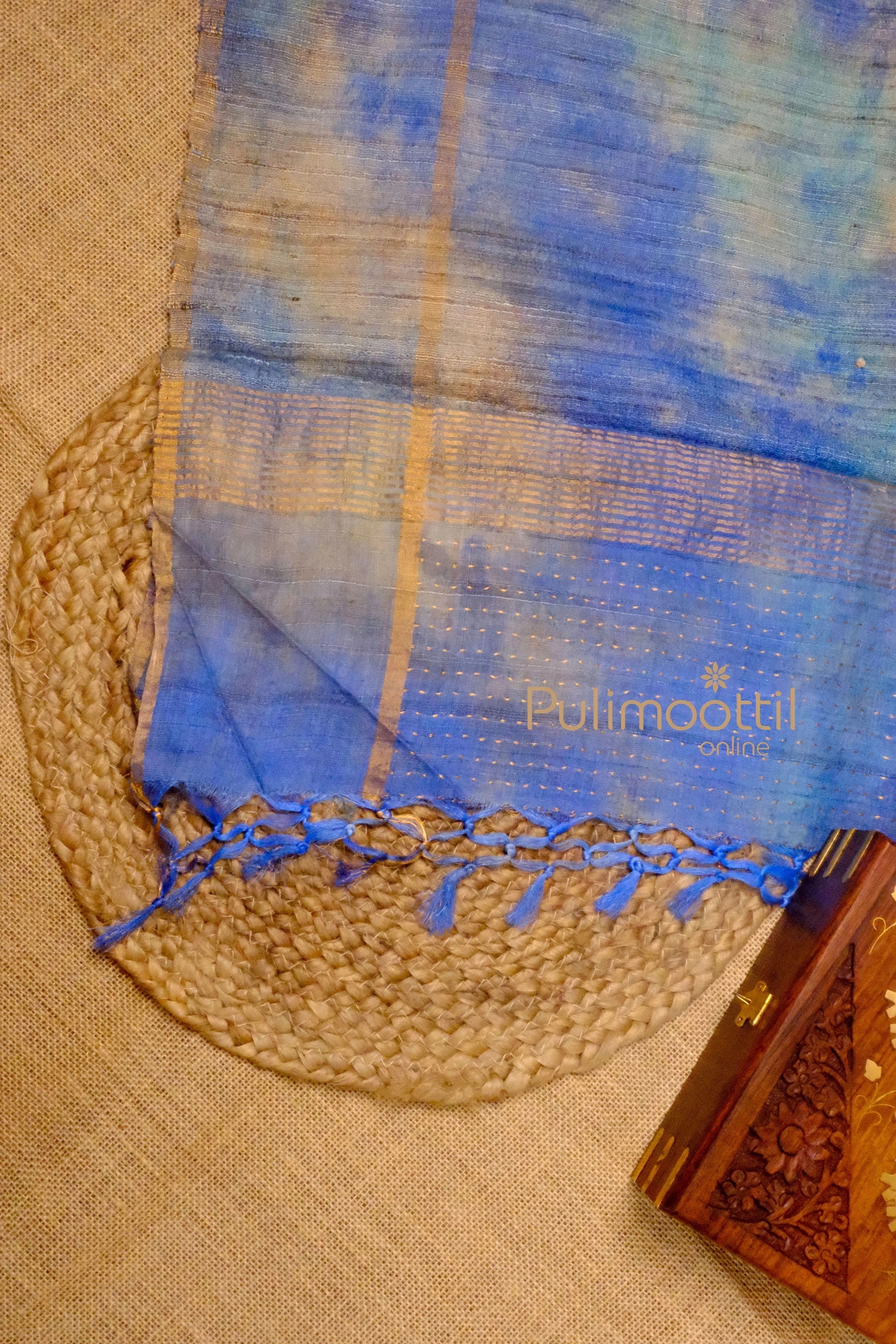 ROYAL BLUE COLOR PURE TUSSAR SILK SAREE