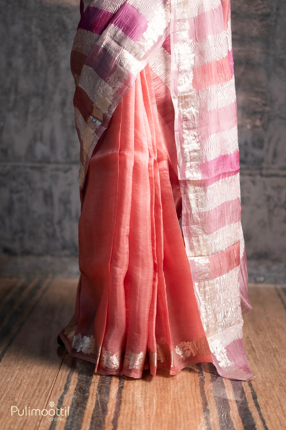 Multi colour fusion organza saree.