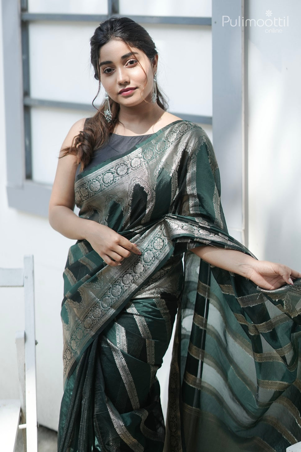 Green Colour Semi Organza Banarasi Saree