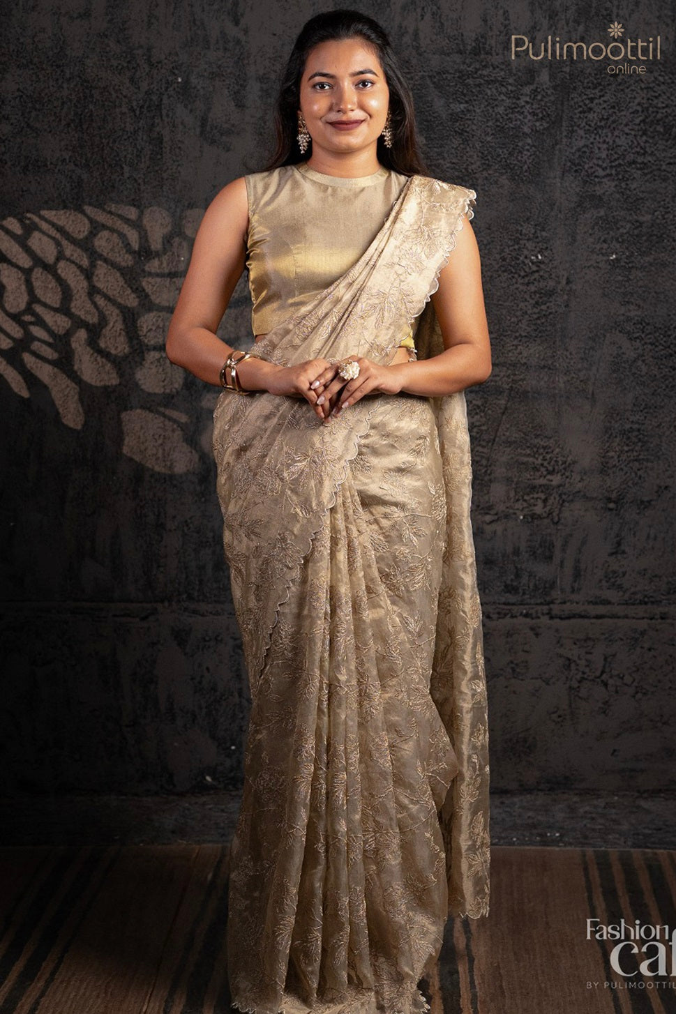 Golden Tissue Organza Fancy Saree