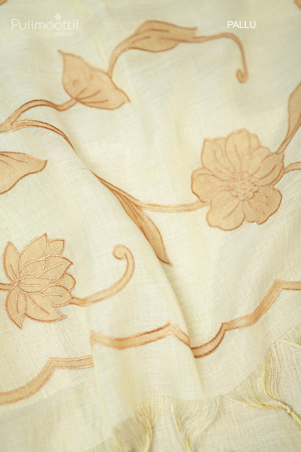 Cream Colour Golden Tissue Linen Saree