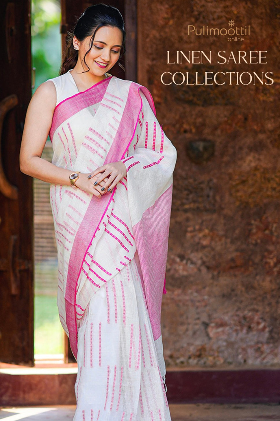 White Colour Linen Saree