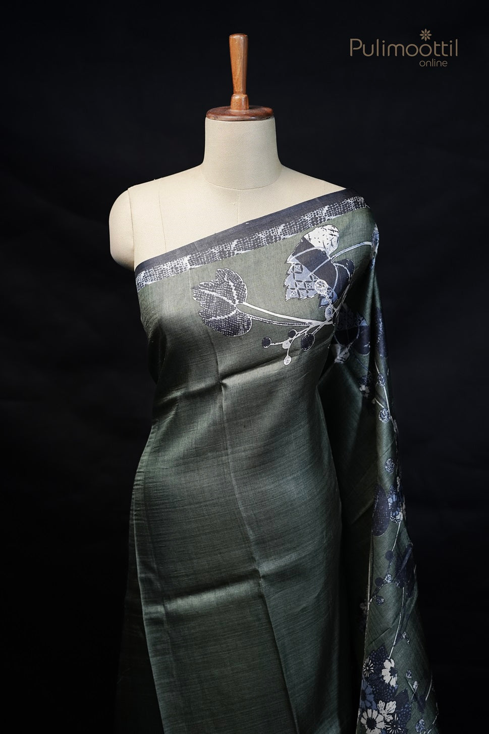 Olive green Colour Tussar Silk Saree