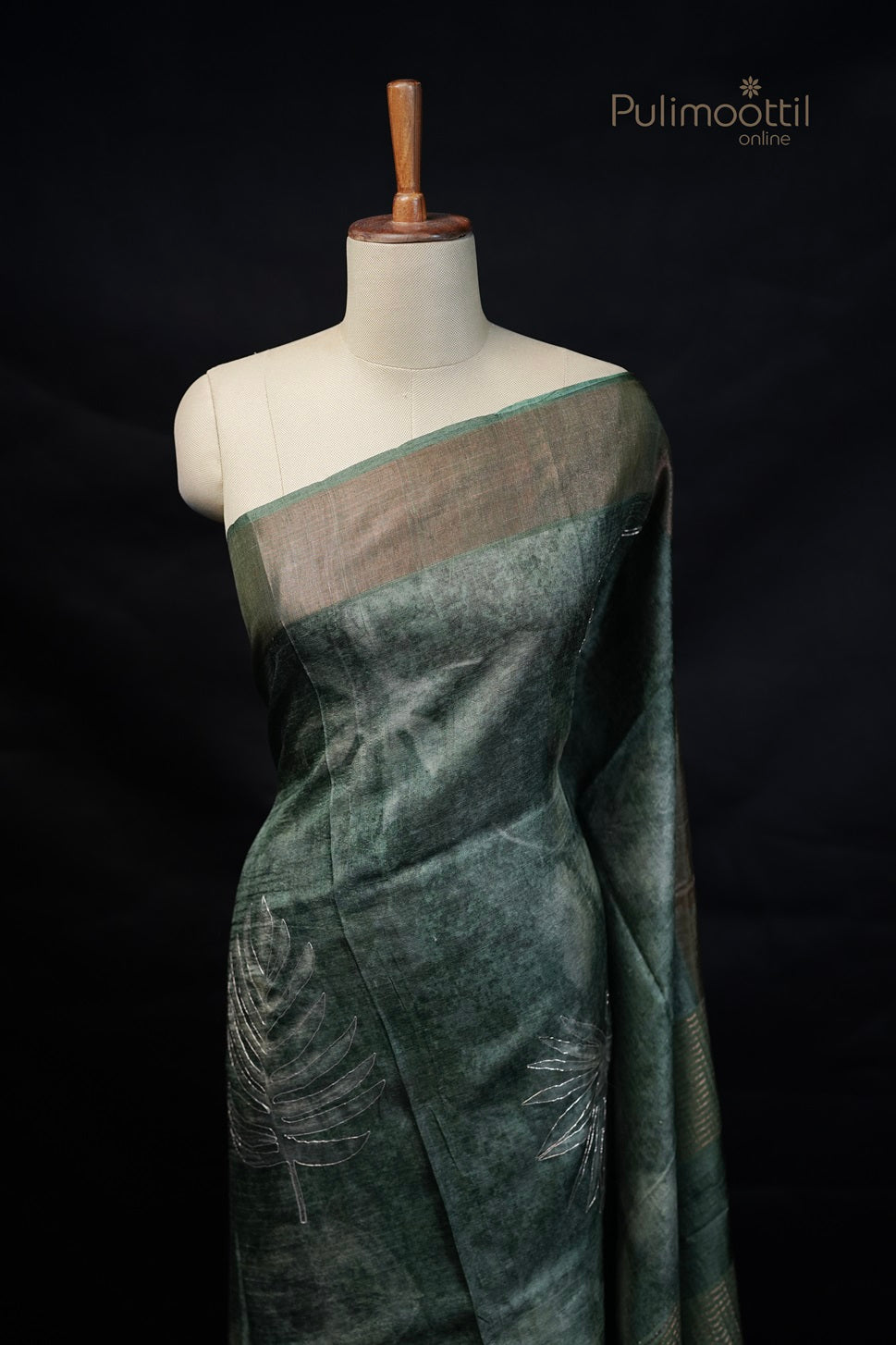 Bronze olive green Tussar Silk Saree