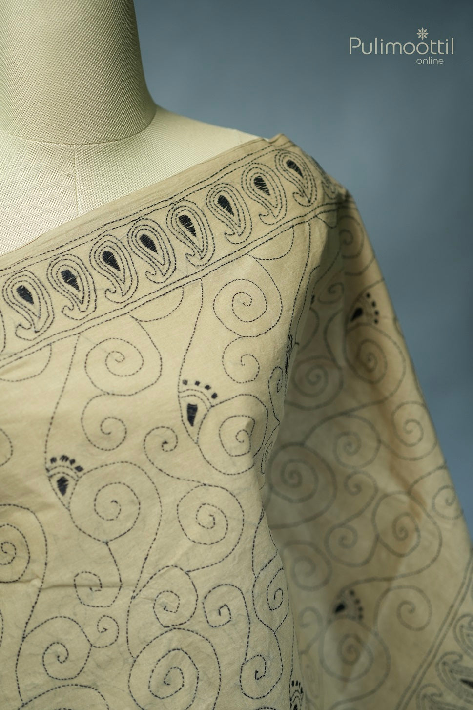 Light Chickoo Colour Hand Embroidery Pure Cotton Saree