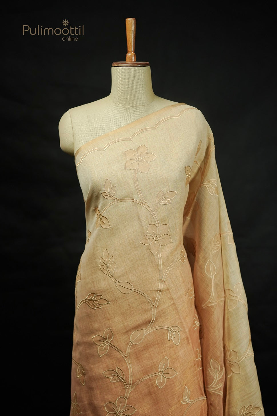 Double Shaded Appliqué Work Linen Fancy Saree