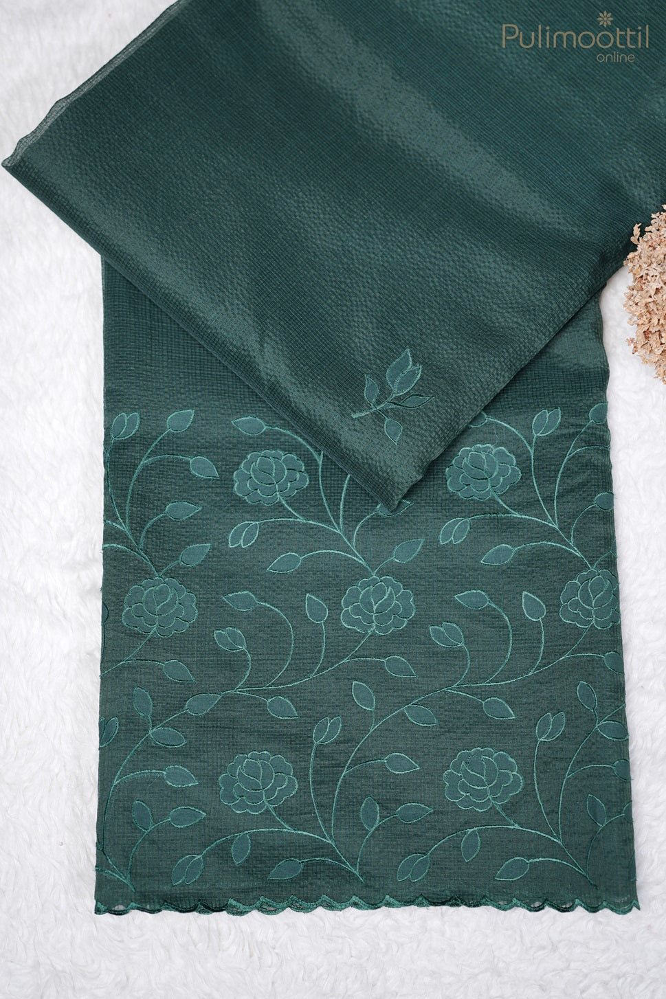 Bottle Green Colour NetCotta Applique Work Fancy Saree