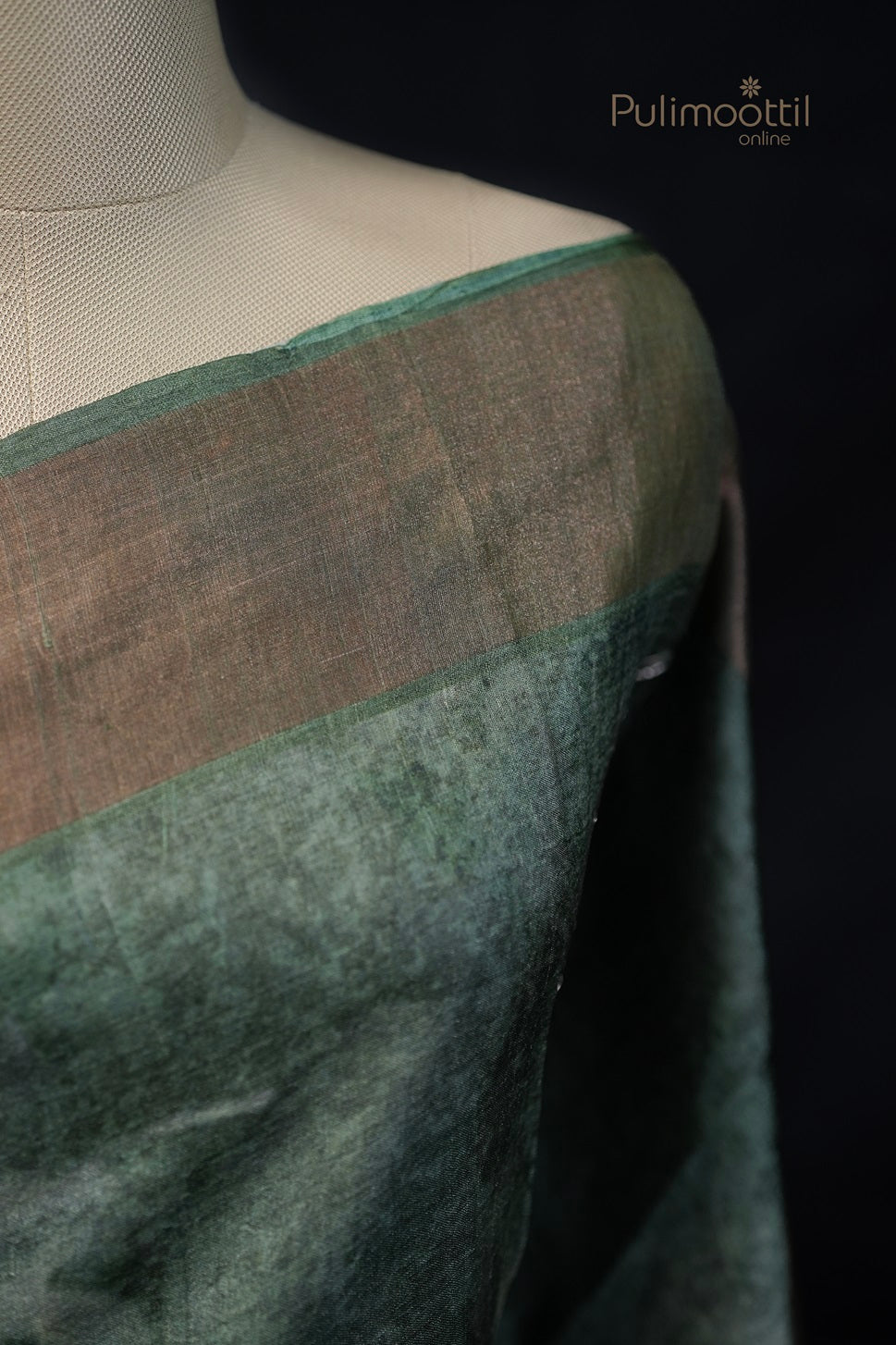 Bronze olive green Tussar Silk Saree