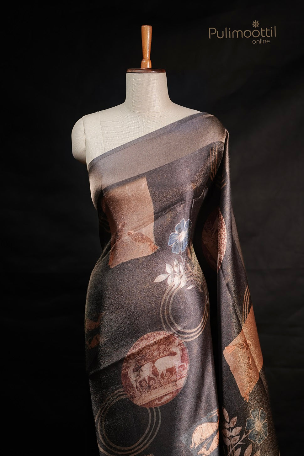 Black Colour Golden Tissue Satin Crepe Fancy Saree.