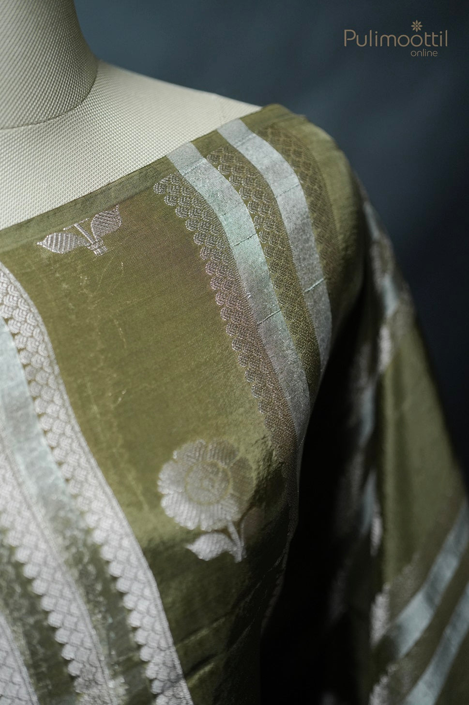 Olive Green Colour Chiniya Silk Fancy Saree